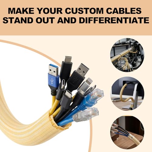 AGPTEK Cable Sleeve, 20ft - 1 inch Cable Management Desk Cord Cover Organizer Wire Hider for Home Office Computer TV Wire Loom Tubing Pet Proof Cord Protector from Cat Dog Chewing, Wood Color - color: Wood Color, size: 1"-20ft