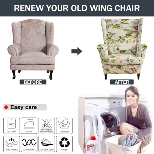 NILUOH Wingback Chair Slipcover 2 Pieces, Stretch Spandex Wingback Chair Covers Washable Slipcover for Wingback Armchairs Non-Slip Furniture Protector with Elastic Bottom for Living Room - color: 26