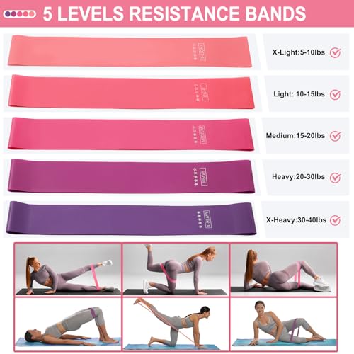 floconssy Pilates Ball Resistance Bands Grip Socks Barre Sets, Loop Exercise Bands 5 Levels, Small Yoga Ball 9 Inch, Non Slip Socks Workout Kit at Home - color: Pink