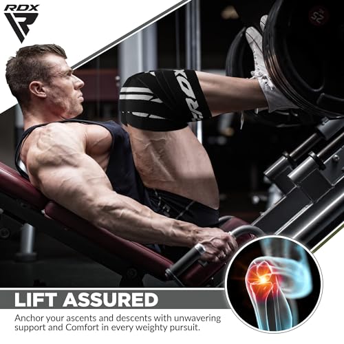 RDX Knee Wraps for Weightlifting, 78” Elasticated Straps Power Lifting Leg Press Support Gym Fitness Squats Workout Men Women - color: Grey