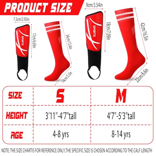 Soccer Shin Guards and Socks Kids Youth Lightweight Soccers Pads Defender with Ankle Protection Ski Shin Guards Football Equipment for Age 4-14 Toddler Boy Girl - color: Red, size: Small