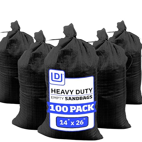 DURASACK Heavy Duty Sand Bags with Ties, 14x26, Empty, Black, Pack of 100 | Woven Polypropylene Sandbags for Flood Control with 1600 Hours of UV Protection, 50 lbs Capacity - color: Black, size: 100 Sandbags