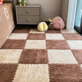 12Pcs Plush Foam Floor Mat,Plush Interlocking Carpet Tiles,Anti-Slip Square Puzzle Floor Mat,EVA Foam Area Rugs for Bedroom Playroom (Coffee + Beige) - color: Coffee + Beige