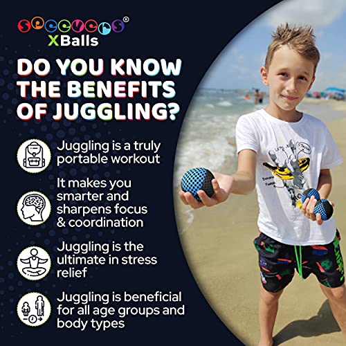 speevers Juggling Balls for Beginners and Professionals Set of 3, 14 Colors Available, 2 Layers of Net and Carry Case, Xballs Juggling Balls (Black - Blue, 3.9 oz) - color: Black - Blue, size: 3.9 oz