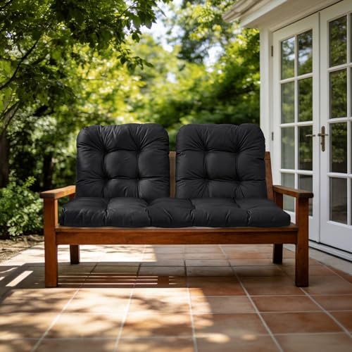 Wicker Chair Cushions of 3 Pieces, Waterproof Cushions for Patio Furniture, Tufted Wicker Outdoor Furniture Cushions, 1 Patio Loveseat Cushion and 2 U-Shaped Cushions, 44"x19"x5", Black - color: Black