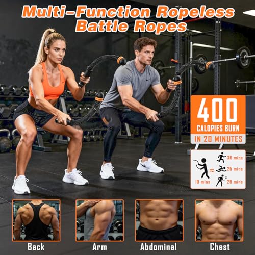 Ropeless Battle Ropes for Home Gym, Portable Cordless with Storage Bag & 8 Adjustable Weight Rings, Heavy Duty Fitness Rope for HIIT, Strength, High Calorie Burn & Low-Impact Cardio for Men & Women - color: Black