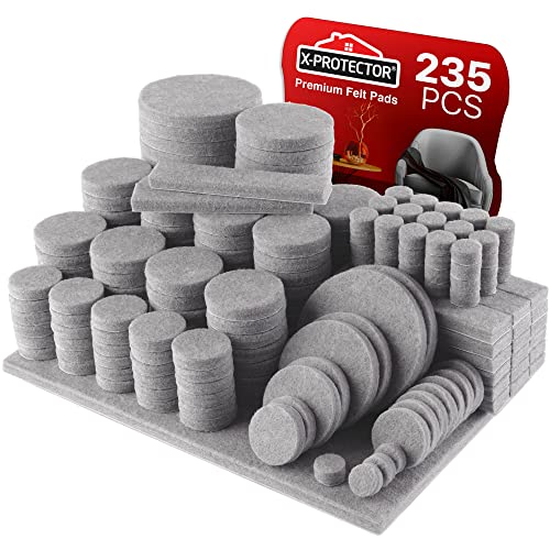 235 pcs Gray Felt Furniture Pads X-Protector! Huge Quantity of Furniture Pads for Hardwood Floors with Many Big Sizes – Your Ideal Wood Floor Protectors for Furniture. Protect Any Type of Hard Floor! - size: 235 PCS Gray, Round & Square