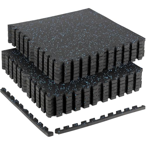 0.56in Thick 48 Sq Ft Exercise Equipment Mats, 12 Tiles Rubber Top EVA Foam Workout Mats, Interlocking Gym Flooring for Home Gym, 24 x 24in, Black & Blue - color: Black/Blue, size: 12 Tiles (48 Sq Ft)