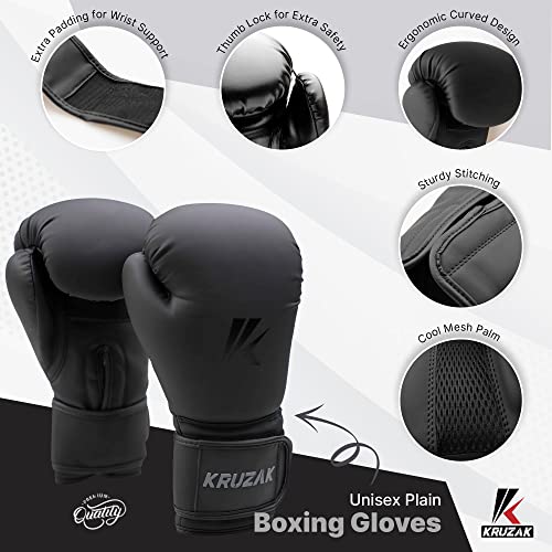 Kruzak Matte Black Boxing Gloves and Pads, Boxing Gloves Training Set for Kickboxing and Muay Thai MMA Training - Boxing Kit for Adults with Punching Pads for Martial Arts and Karate - size: 10 oz