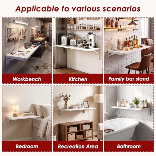Need Wall Mounted Folding Table, 36x20 Inch Fold Down Wall Mount Desk Heavy Duty Small Folding Wall Table for Laundry, Home Office, Small Apartments, White & White Frame - color: White Desktop & White Folding Shelf Brackets, size: L36" * W20"
