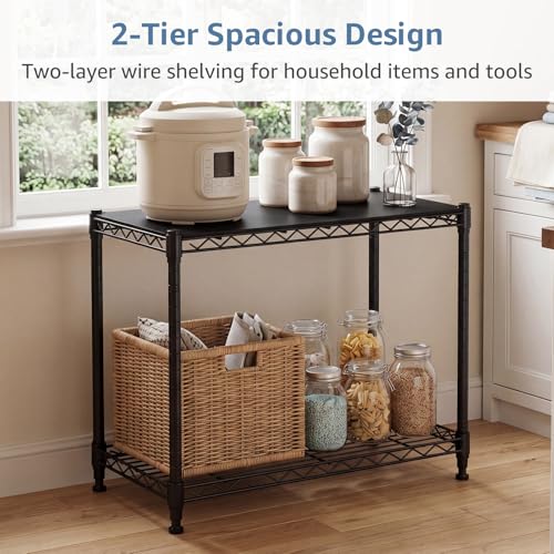 DUMOS 2-Tier Metal Wire Storage Shelves, Adjustable Standing Storage Rack Shelf, Heavy Duty Steel Shelving Unit Organizers for Kitchen Bathroom Pantry Garage, 23.1" Wx13.1 Dx22.2 H, Black - size: 2 Tiered-22.1"H without wheels