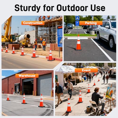 HiGiant 28 Inch Traffic Cones 8 Pack, Orange Safety Cone with Weighted Base, High-Visibility and Impact-Resistant, for Parking, Road Construction, Drivers Training, Driveway - size: 28 Inch