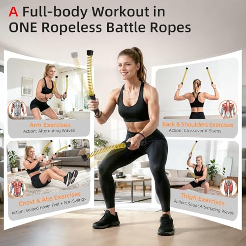 Abahub Weighted Ropeless Battle Rope, Portable Silent Cordless Battle Ropes, Space Saving Home Gym No Battle Ropes with Storage Bag, 2PCS Yellow - Set B - color: Yellow
