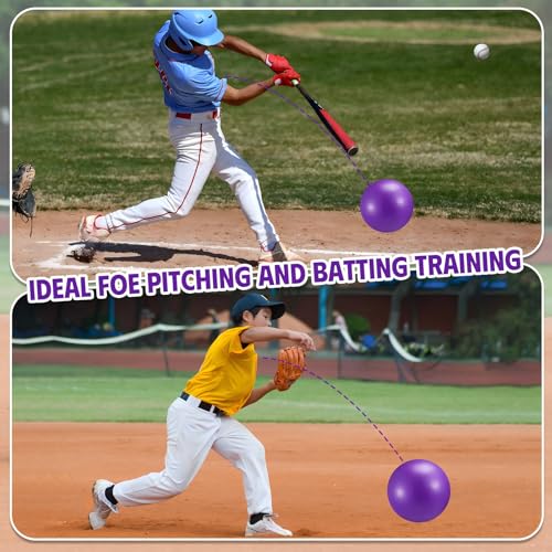 2 Pcs Connection Ball with Pump 9 Inch Pilates Baseball Softball Batting Trainer Improve Arm Action Hitting & Pitching Efficiency Connection Ball for Baseball - color: Purple