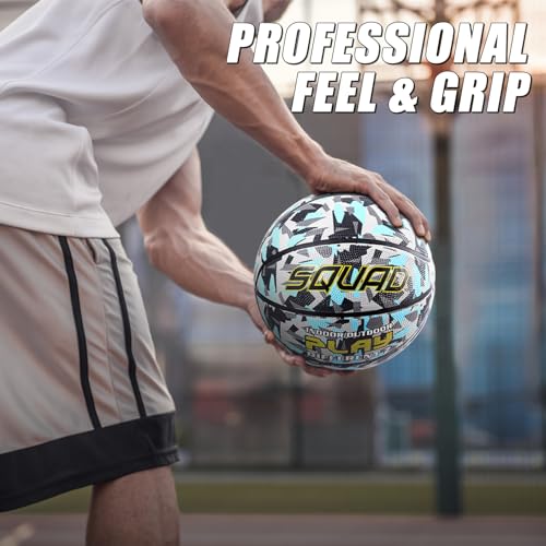 SQUAD NightPlay Reflective Basketball Size 5, Size 7 - Cool Holographic Glow Basketball for Night Game, Ideal Gift for Boys Girls 10-14 Year Old, Cool Teen Toys - color: Camo Blue, size: Size 7