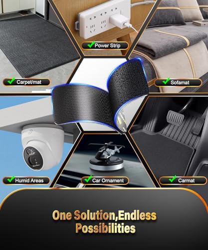 PHIXBEAR Hook and Loop Strips with Super Adhesive Heavy Duty, Heat Resistant Waterproof, 4 Sets 3.6"x2" Square & 8 Sets 2" Round, Car Mats Outdoor or Indoor Use
