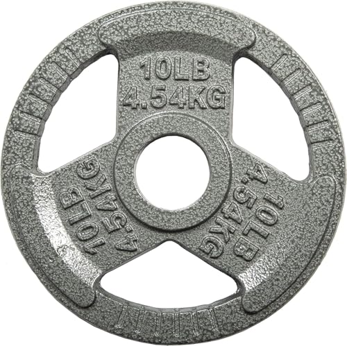 HulkFit 1 inch or 2 inch Cast Iron Weight Plate Set with Multi-Grip Handles and Enamel Coated for Barbells & Strength Training - Grey - style: 2in - 10lbs (SINGLE)