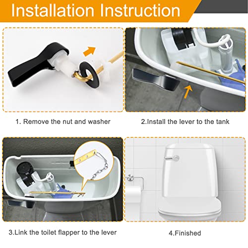 Hibbent Universal Metal Front Mount Toilet Handle Replacement Kit | Matte Black Solid Brass Toilet Flush Tank Lever, Stainless Steel Flapper Chains for Most Toilet Tanks - color: Matte Black, style: Upgraded Front Mount