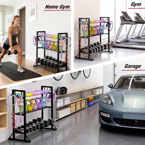 3 Tier Adjustable Dumbbell Rack Stand, Heavy Duty Carbon Steel Weight Storage Organizer for Home Gym, Easy Assembly, 450 lb Capacity for Dumbbells & Kettlebells (Dumbbell Rack Stand Only)