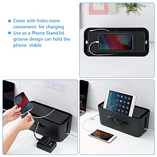 Cable Management Box,Cord Organizer Box for Desk Floor Cable Hide,Cable Box Organizer to Cover The Power Strip Cord Wires for Home Office,Black