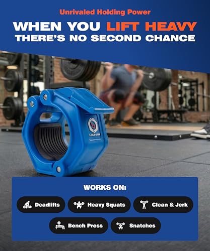 Lock-Jaw OLY 2 Barbell Collars Olympic Barbell Clamps 2 Pcs – Heavy Duty Bar Clamps for 2” & 50mm Olympic Bars – Secure Weight Bar Clamps for Strength Training & Home Gym Accessories – Quick Release - color: Blue
