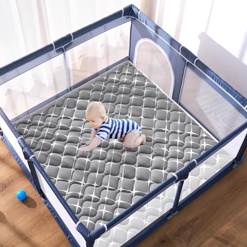 High-Density Foam Baby Play Mat, 50x50 Inches Thicken One-Piece Comfortable and Soft Playmat, Non Slip Machine Washable Floor Mat for Infants, Tapete Para Bebes,Toddlers - color: Grey White, size: 50" x 50"