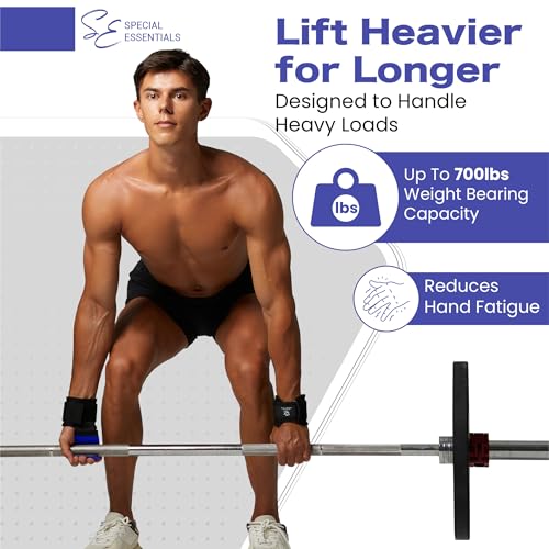 Special Essentials Weight Lifting Hooks - 1 Pair of Premium Steel Hooks with Padded Wrist Straps for Enhanced Grip, Support, and Comfort During Heavyweight Lifting and Pull-ups - Ideal for Powerlifting, Deadlifts, and Rows - color: Blue