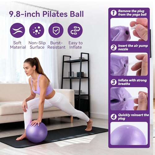 Pilates Kit for Women,15 Inch Magic Circle, 6 Multi-Level Resistance Bands,Yoga Ball Socks, Back Neck Stretcher ,14-Piece Full Body Toning Pilates Equipment for Beginners, 15 Min Daily Routine - color: Purple