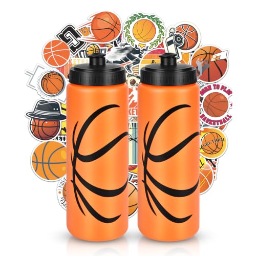 Basketball Party Favors, 2 Pack Water Bottles, 200 Stickers | 12 Basketball-Pattern Bottles, 200 Themed Stickers, BPA-Free 20 oz Design, Leak-Proof Lids, Ideal for Teams and Parties - style: 2# 2 Pack-Basketball