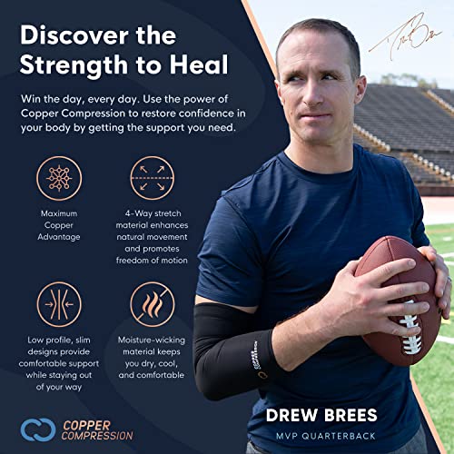 Copper Compression PowerKnit Elbow Sleeve - Seamless Elbow Brace for Men & Women - Pain Relief for Tendonitis, Tennis Elbow, Golfers, Weight Lifting - Fits Right or Left - 1 Sleeve - S/M - size: Small/Medium