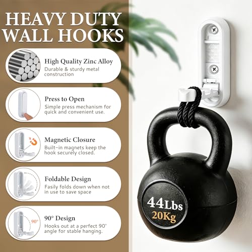 Folding Coat Hooks White, 4 Pack Heavy Duty Zinc Alloy Folding Wall Hooks, Foldable Wall Hook for Hanging Clothes, Bags, Hats, Towels, Keys (White, 4 Pack) - color: White, size: 4 Pack