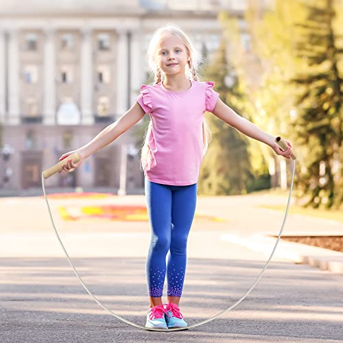 Hungdao 4 Pcs Jump Ropes for Kids with Wooden Handle Cotton Braided Adjustable Skipping Rope for Exercise Fitness Jumping Rope for Children Boys Girls Students Preschooler Outdoor Fun Activity