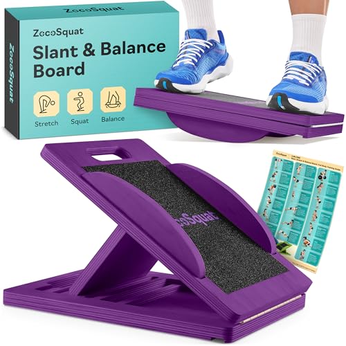 Slant Boards for Exercise, Wooden Slant Board, Calf Stretch Board with 7 Incline Angles, Velour Board, Balance Board & Calf Stretcher, Portable Incline Board for Physical Therapy, Ankle Mobility, Heel & Knees - color: Purple