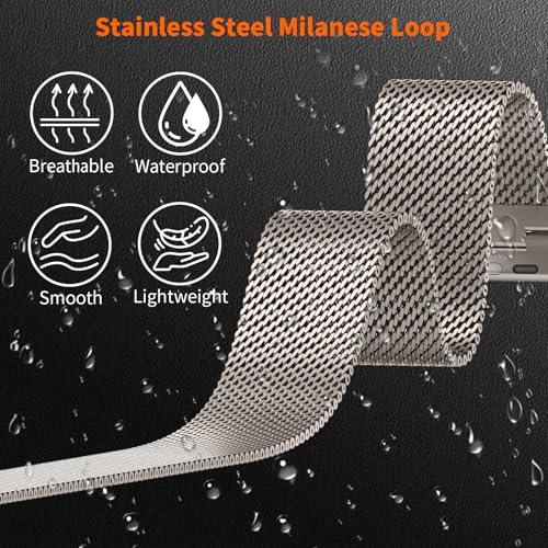 Milanese Loop Compatible with Apple Watch Ultra 3/2/1 Band 49mm 46mm 45mm 44mm 42mm, Magnetic Stainless Steel Strap Bands for iWatch Ultra SE 3/2/1 Series 11 10 9 8 7 6 5 4 3 2 1 Men, Titanium - color: Titanium