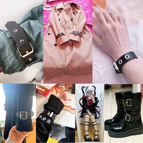 2 Pack Kilt Extender Straps Adjustable Leather Band Cuff Belt Buckle Fastener Replacement for Coat Sleeve Dress Jacket Shoes Leg Thigh Garter