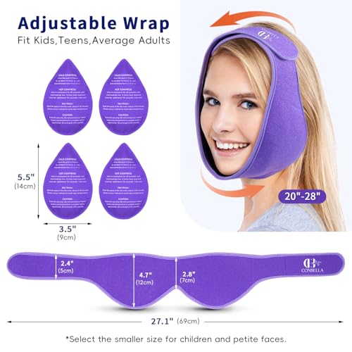 Wisdom Teeth Ice Pack Head Wrap for Pain Relief - Cold Hot Therapy for Face, Jaw & Oral Surgery with 4 Gel Packs, TMJ, Tooth Extraction, Tonsillectomy Recovery-Purple - color: Purple
