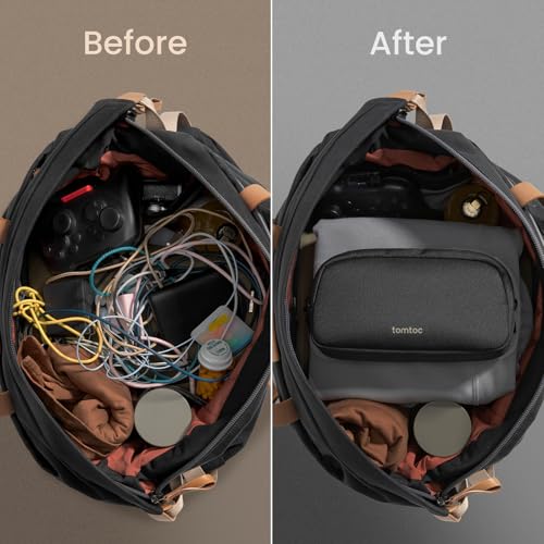 tomtoc Electronics Organizer Travel Case, Water Resistant Travel Bag Cable Organizer for Essentials, Tech Pouch Accessories Carry Storage for Cord, Phone, Cables, Airpods, USB Flash Drive, Daily Items - color: Black, size: Small