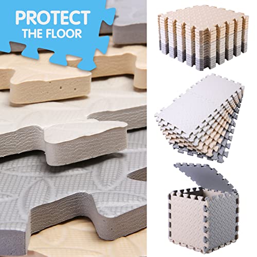 16 Tiles Foam Play Mat for Baby, Soft & Safe EVA Foam Mats for Floor, Square Interlocking Floor Mat, Solid Colored Kids Foam Puzzle Floor Mat, 47x47 Play Mat for Playpen(White/Beige/Gray) - color: White/Beige/Gray, size: 16 Pcs/47.2*47.2