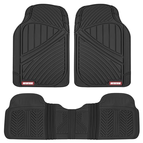 Motor Trend FlexTough Performance All Weather Rubber Car Floor Mats - 3 Piece Floor Mats Automotive Liners for Cars Truck SUV, Heavy-Duty Waterproof (Black) - color: Black