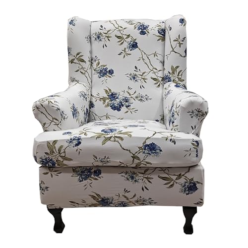 CRFATOP Waterproof Wing Chair Slipcovers 2 Piece Stretch Wingback Chair Cover Spandex Fabric Wingback Armchair Covers with Elastic Bottom for Living Room Bedroom Wingback Chair,B04 - color: Color B04
