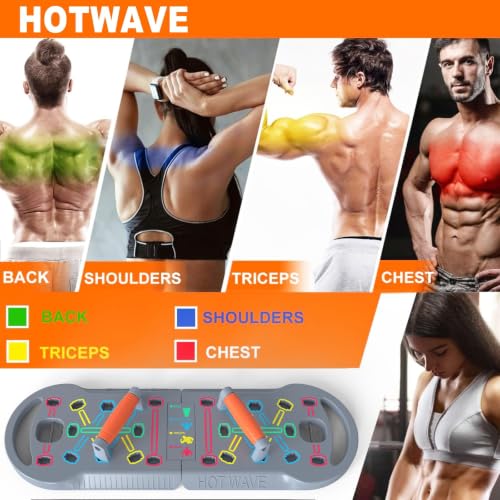 HOTWAVE Push Up Board, Portable PushUp Board, Foldable 20 in 1 Push Up Bar | Multifunctional Pushup Handles for Floor, Professional Strength Training Equipment For Men and Women at Home Gym - color: Grey