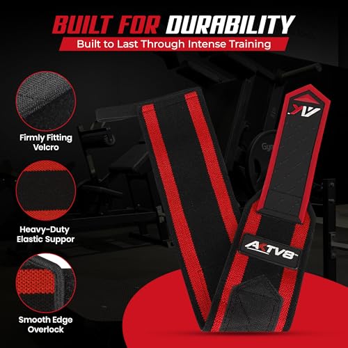 AKTV8 Wrist Wraps for Weightlifting, 18"&24" Heavy Duty Stiff Wrist Support | 3inch Wide Firm Elastic, Reinforced Thumb Loop, Built for Heavy Bench Press, Overhead Press, Powerlifting & Strength Training - color: Red/Black, size: 18 Inches