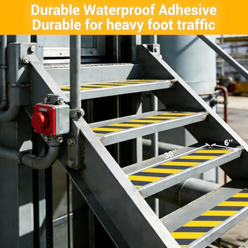 12-Pack 6”x30” Anti Slip Tape Caution Black/Yellow, Pre-Cut Stair Treads Non Slip Traction Tape for Outdoor/Indoor, Waterproof Non Skid Tape for Stair Step, Easy to Install - color: Black/Yellow, size: 6" x 30"