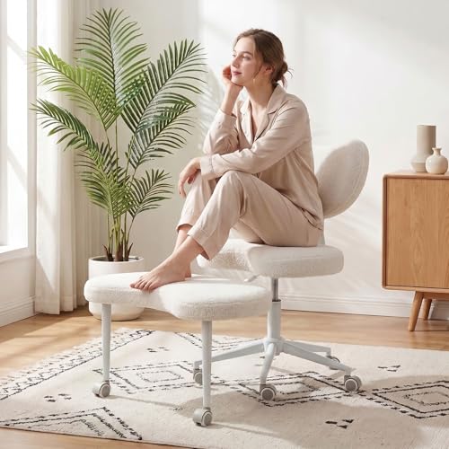 Ergonomic Cross Legged Chair with Wheels,360° Swivel Meditation Chair,ADHD Chair, Criss Cross Desk Chair with Lumbar Support and Adjustable Stool, Flexible Design for Fidgety Sitters, Ivory - color: Ivory, size: Heart Back