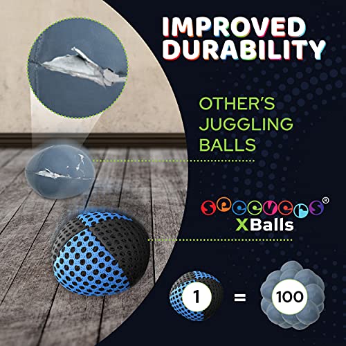speevers Juggling Balls for Beginners and Professionals Set of 3, 15 Colors Available, 2 Layers of Net and Carry Case, Xballs Juggling Balls (Black - Blue, 3.2 oz) - color: Black - Blue, size: 3.2 oz