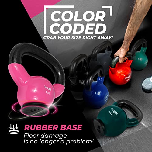 Yes4All Kettlebells Rubber Base, Kettlebell Set for Women, Strength Training Kettlebells Weights (10-65 lbs) - color: A. 5LB - Pink