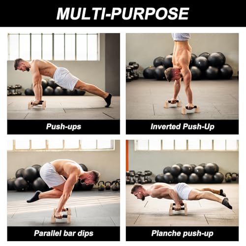 Pushup Bars, Wooden Push-up Stand, Non-Slip Parallettes Bars with Ergonomic Sturdy Structure for Home Fitness Training,Floor Workout