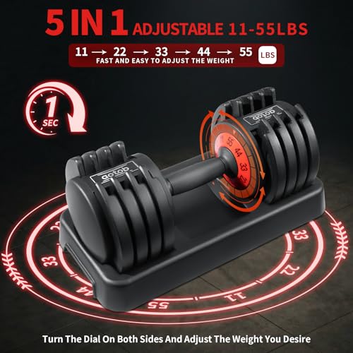 AOTOB Adjustable Dumbbell Set 25/55 Lbs (Pair), Fast Weight Adjustment with Anti-Slip Turning Handle, Space-Saving for Home Gym, Strength Training Equipment for Men & Women - color: 55lbs Black-Single