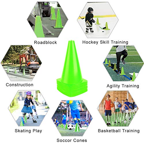 9 Inch Plastic Training Traffic Cones, Sport Cones, Agility Field Marker Cones for Soccer Basketball Football Drills Training, Outdoor Activity or Events - (Set of 10, 12, 15 or 24, 4 Colors) - color: 12 Pack Green