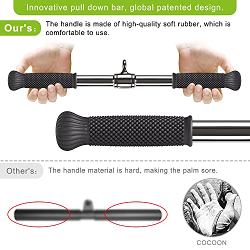 SELEWARE Rotating Straight Bar, Tricep Rope, Double D Row Handle, Rotating V Handle, Cable Machine Attachment with Non-Slip Soft Rubber Grip, Universal Attachment for Cable Machines - color: 22" Silver Rotating Straight Bar W/ Convex Rubber Handle
